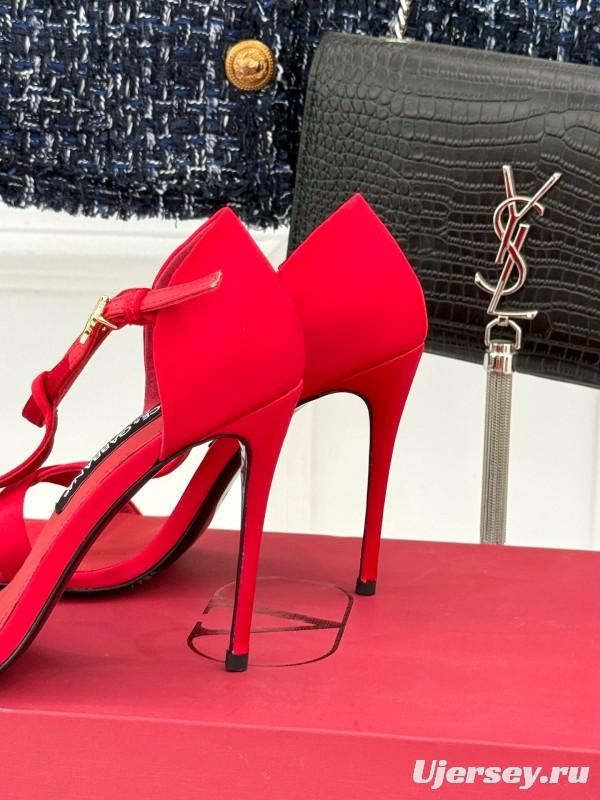 2025 Women Dolce & Gabbana Red Leather High Heel Sandals KFY00300