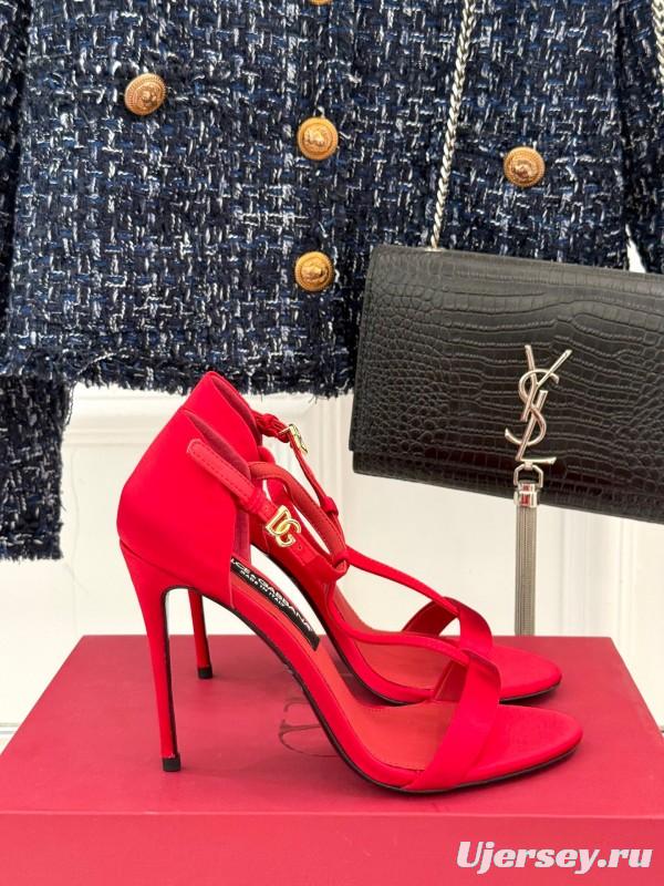 2025 Women Dolce & Gabbana Red Leather High Heel Sandals KFY00300