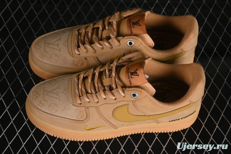 Louis Vuitton x Nike Air Force 1 '07 Low Casual Sneakers with Monogram Print in Wheat - CJ9179-200