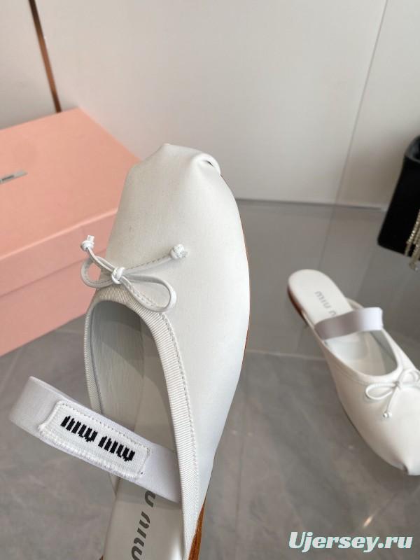 2025 Women Miumiu White Satin Ballet Flats Elastic Band KFY00280