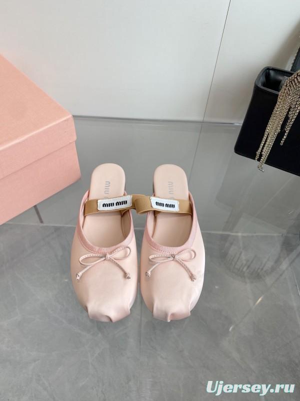2025 Women Miu Miu Pink Satin Ballet Flats KFY00280