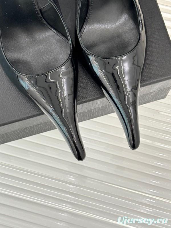 2025 Women YSL Black Patent Leather High Heel Slingback KFY00290