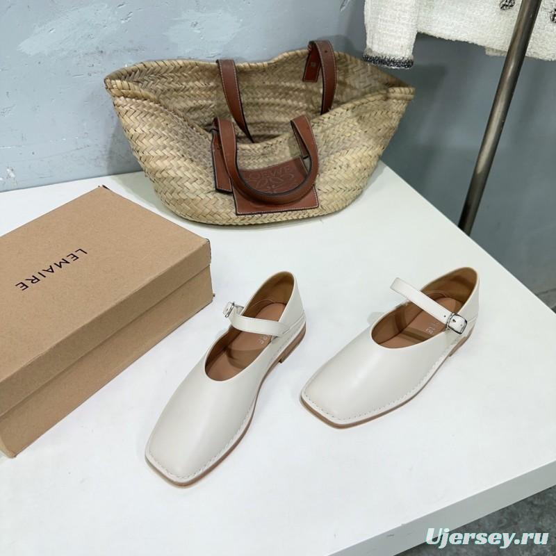 2025 Women Lemaire White Leather Mary Jane Strap Shoes
