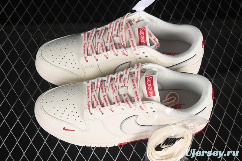 Nike SB Dunk Low Supreme Collaboration Two-Tone Beige Red Anniversary High-End Custom Low-Top Casual Skate Shoes - XX3168-191
