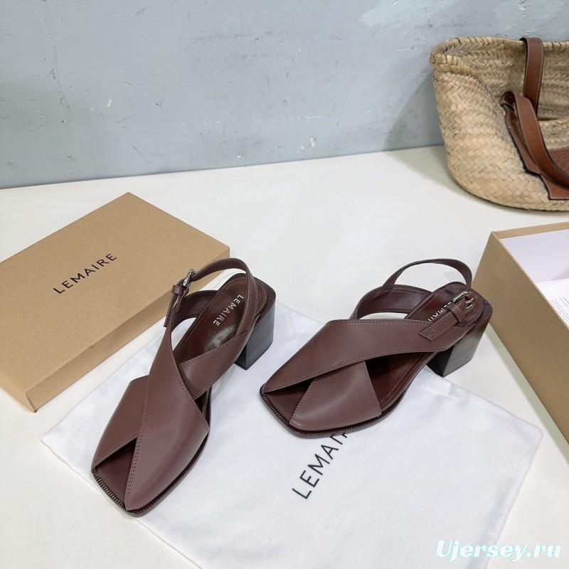 2025 Women Lemaire Brown Leather Heeled Sandals