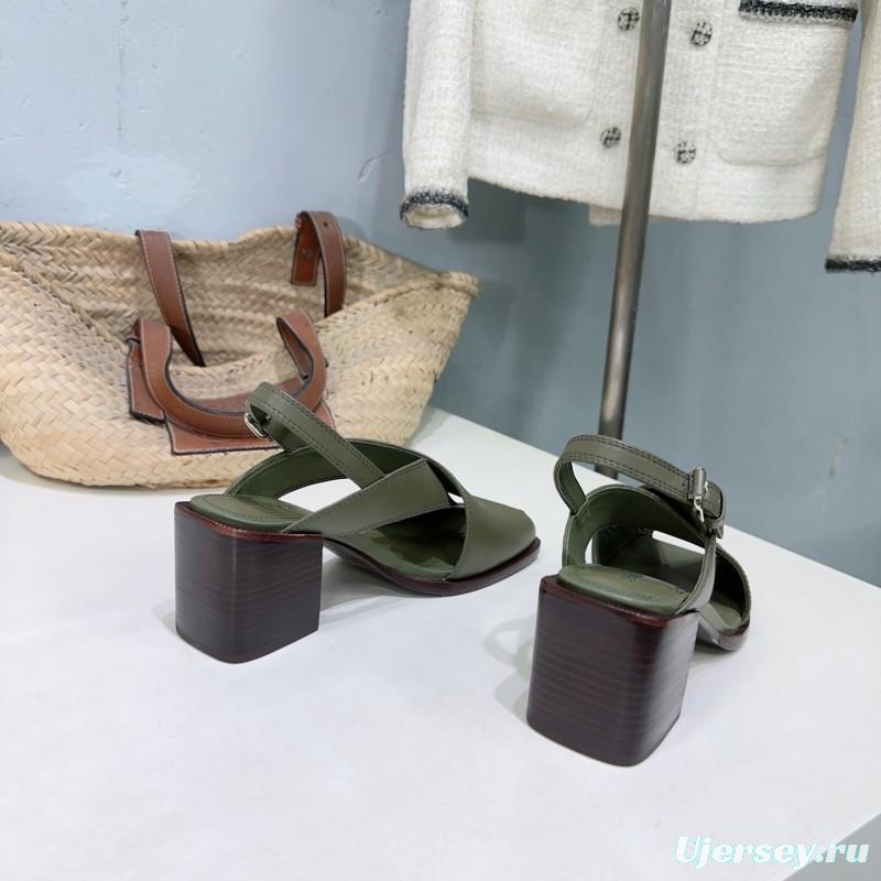 2025 Women Lemaire Green Leather Heeled Sandals KFY00310
