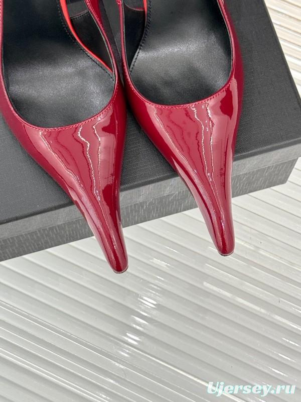 2025 Women Yves Saint Laurent Burgundy Patent Leather Slingback Heels