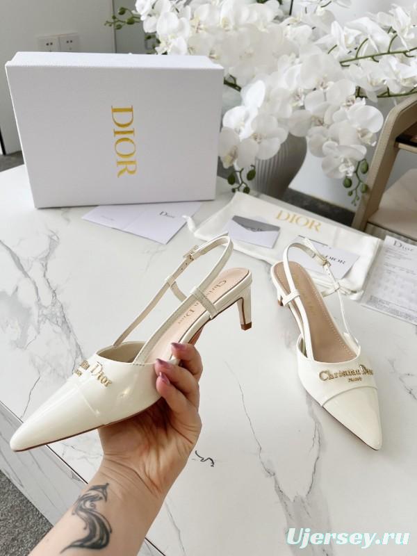 2025 Women Dior Ivory Leather Slingback High Heels KFY00310