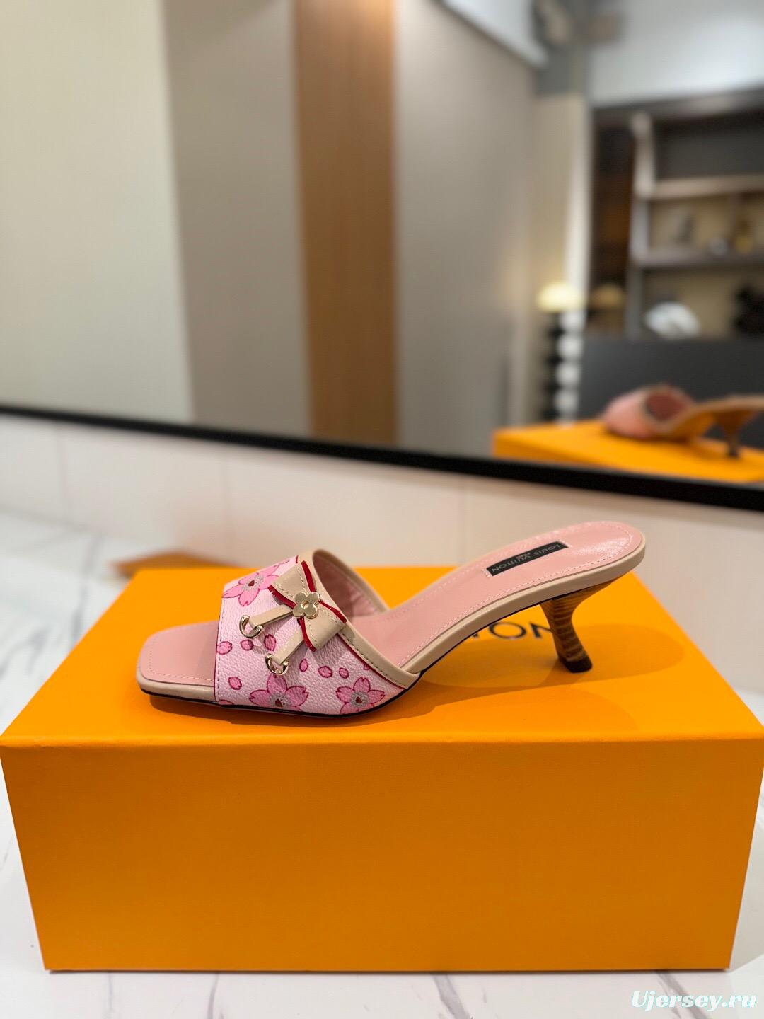 2025 Women Louis Vuitton Pink Leather Mules KFY00310