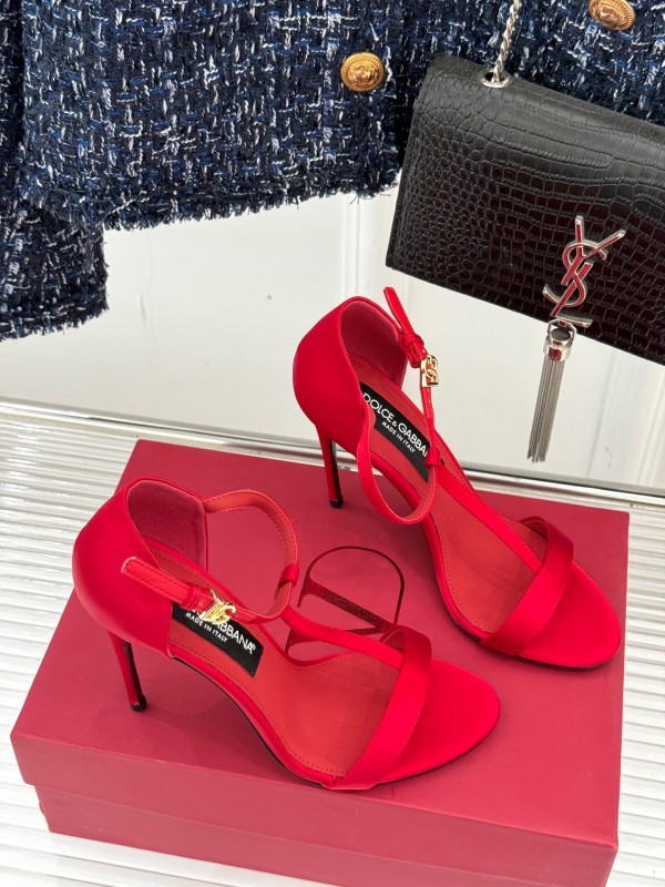 2025 Women Dolce & Gabbana Red Leather High Heel Sandals KFY00300