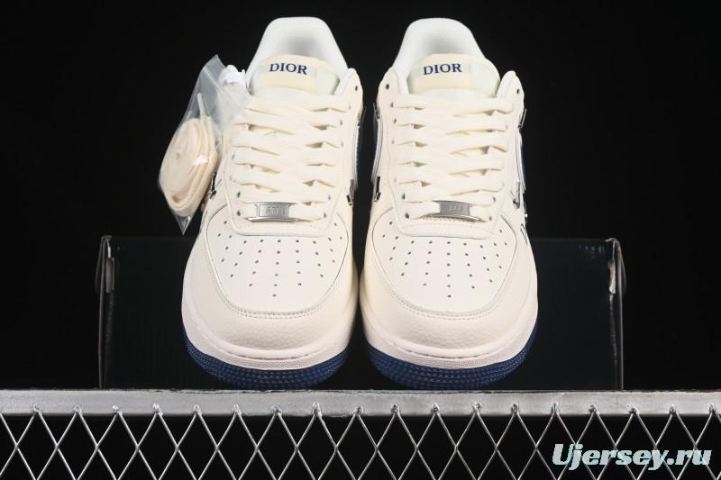 Nike Air Force 1 '07 Low Dior Collaboration Blue Four Small Silver Swoosh Casual Sneakers - XS2869-001