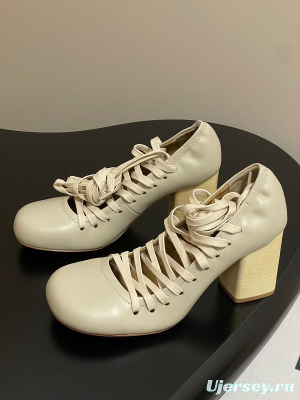 2025 Women Lemaire Ivory Leather Round Toe Block Heel Lace Up KFY00310