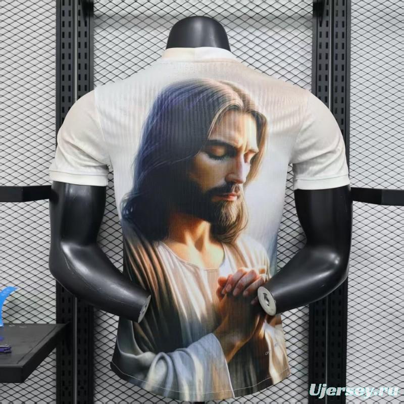 Player Version 2025 Brazil White with Jesus Praying Portrait Jersey