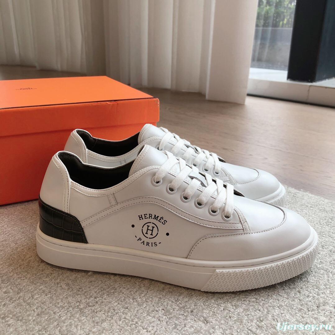 2025 Unisex Hermès White Black Leather Sneakers AS00380