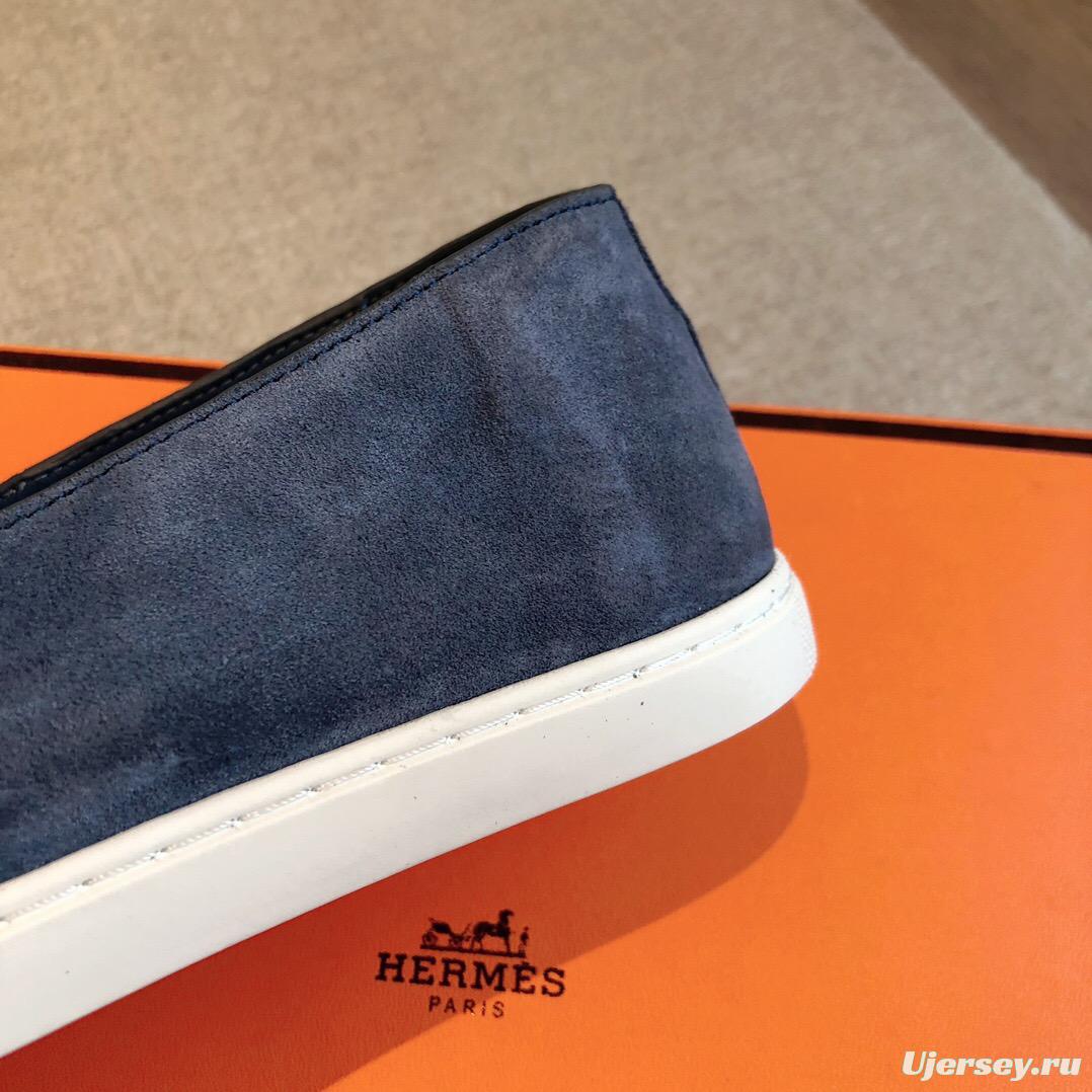 2025 Unisex Hermes Blue Suede Plimsolls AS00380