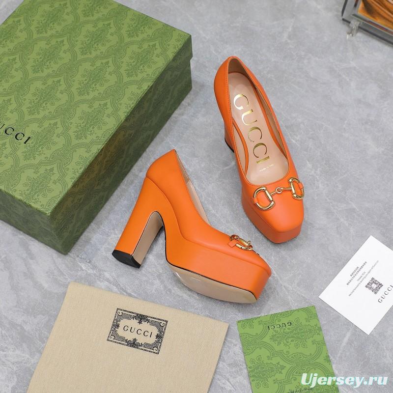 2025 Women Gucci Orange Leather Platform Pumps KFY00320