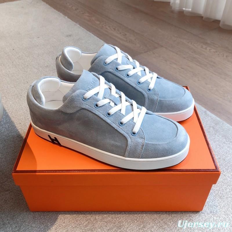 2025 Unisex Hermès Blue Grey Suede Leather Sneakers AS00380