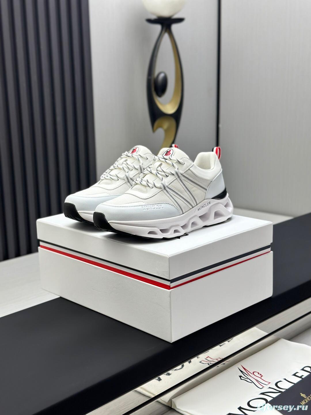 2025 Unisex Moncler White Black Synthetic Leather Outdoor Sneakers KFY00390