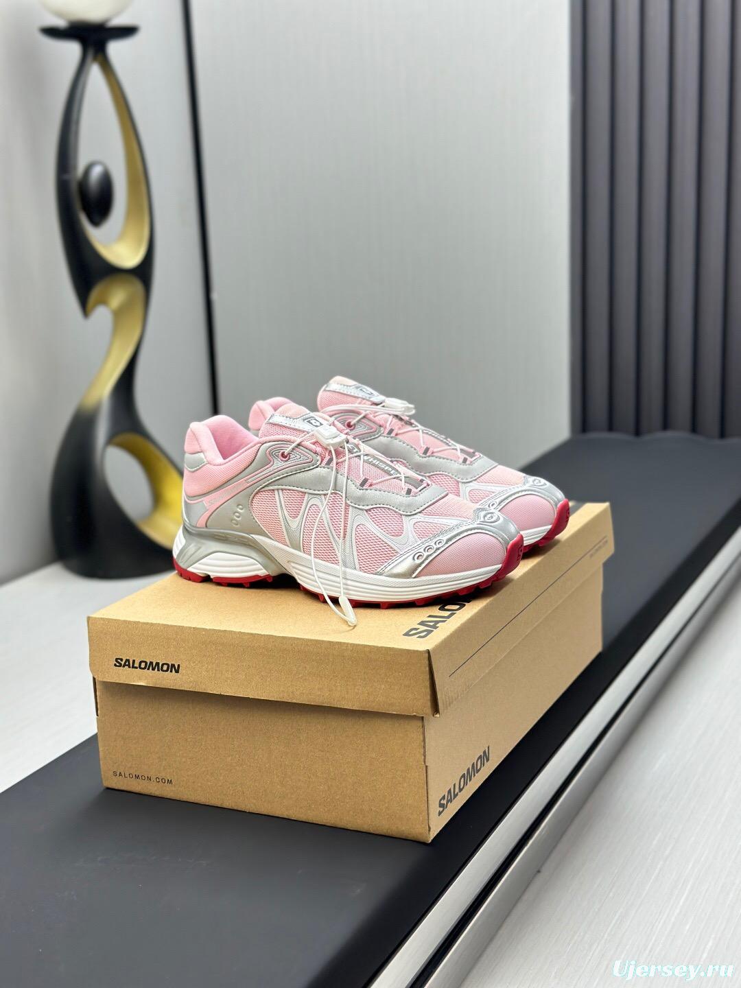 2025 Women SALOMON Pink White Leather Mesh Sneakers AS00320