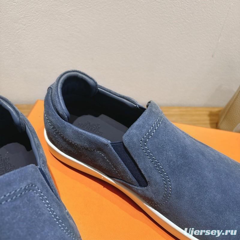2025 Unisex Hermès Blue Suede Slip-On Sneaker AS00380