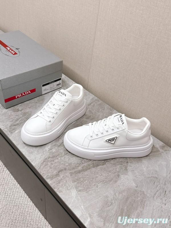 2025 Unisex Prada White Calf Leather Sneakers Retro Thick Sole KFY00290