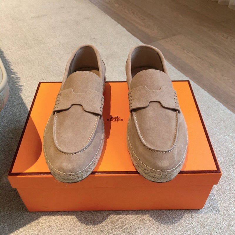 2025 Unisex Hermès Beige Suede Calfskin Loafers AS00380