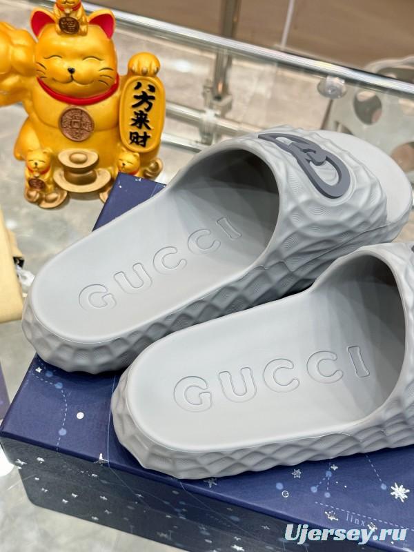 2025 Men Gucci Light Blue Rubber Slippers Interlocking G KFY00170