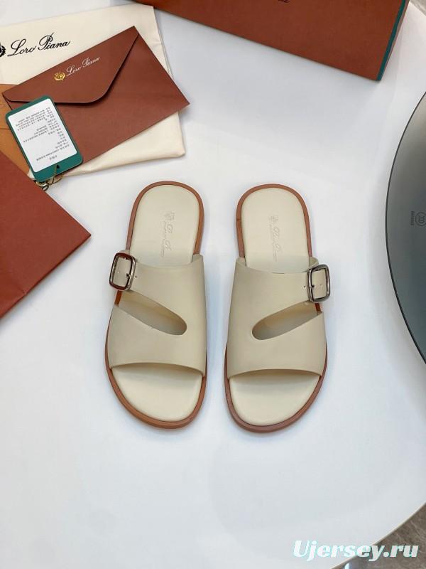 2025 Men Loro Piana Ivory Leather Slippers AS00250