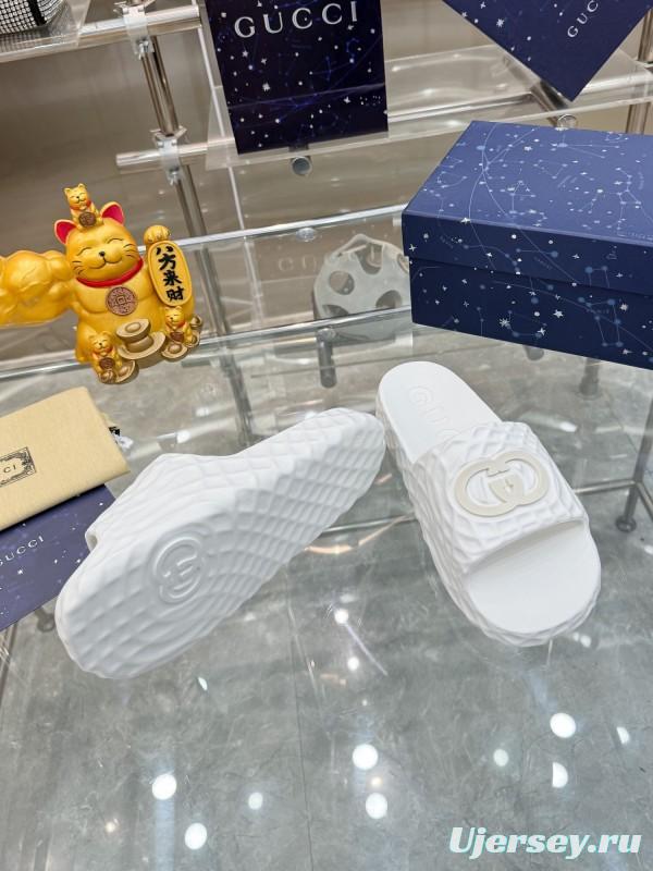 2025 Men Gucci White Rubber Slippers Interlocking G KFY00170