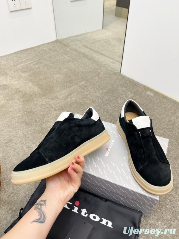 2025 Men Kiton Apricot Calf Suede Slip-On Casual Shoes AS00320