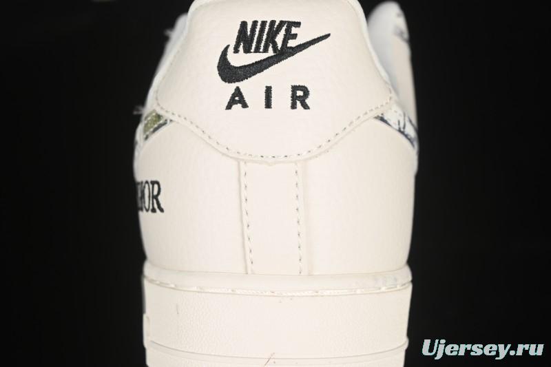 Nike Air Force 1 '07 Low Dior Collaboration Gray Floral Low-Top Casual Sneakers - DF0188-064