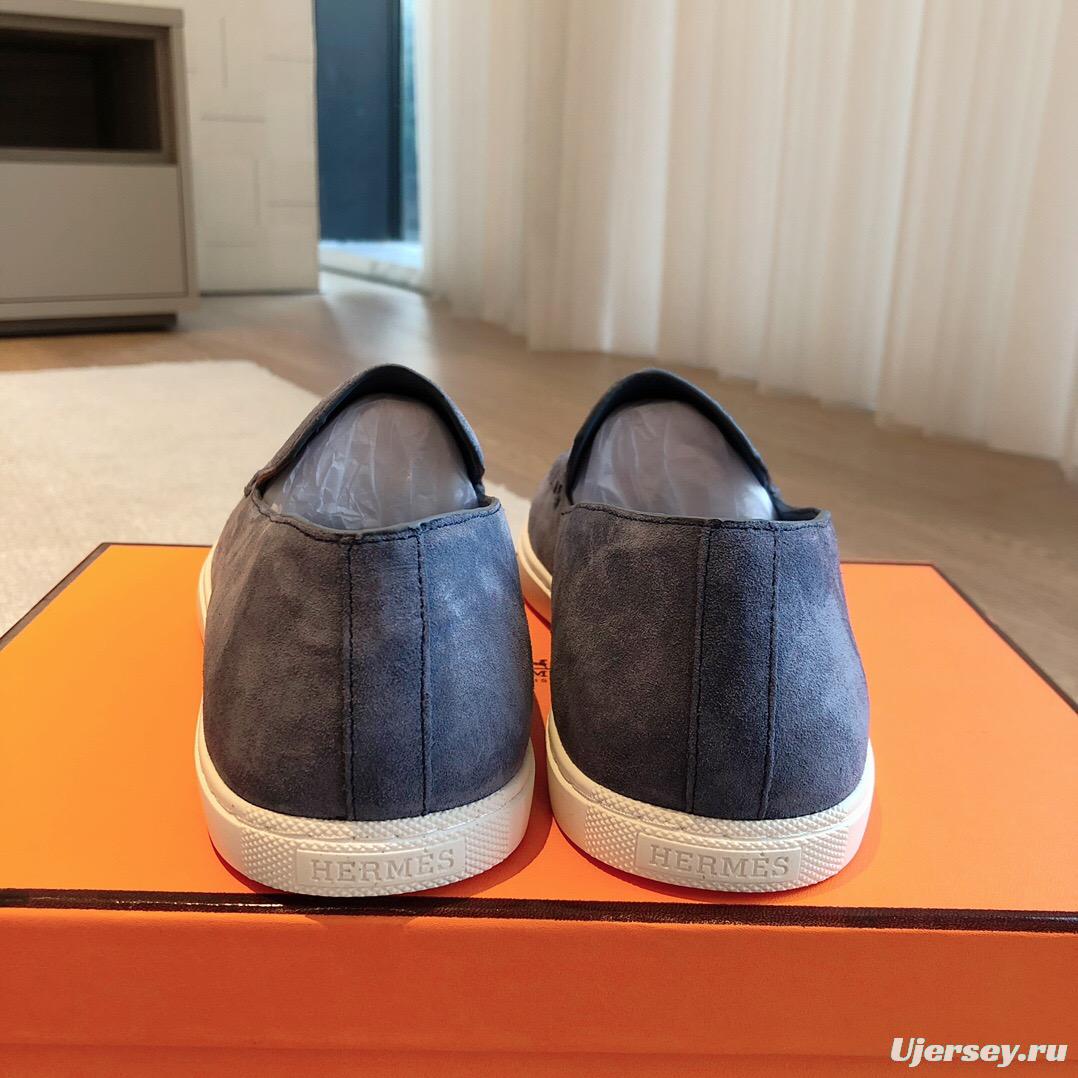 2025 Unisex Hermes Blue Suede Plimsolls AS00380