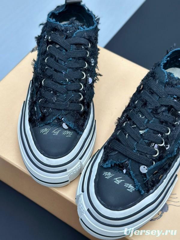 2025 Unisex XVESSEL Black Canvas Plimsolls Distressed Artistic AS00260