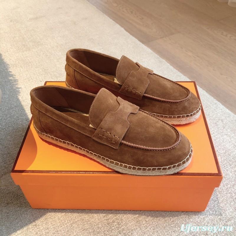 2025 Unisex Hermès Brown Suede Calfskin Loafers AS00380