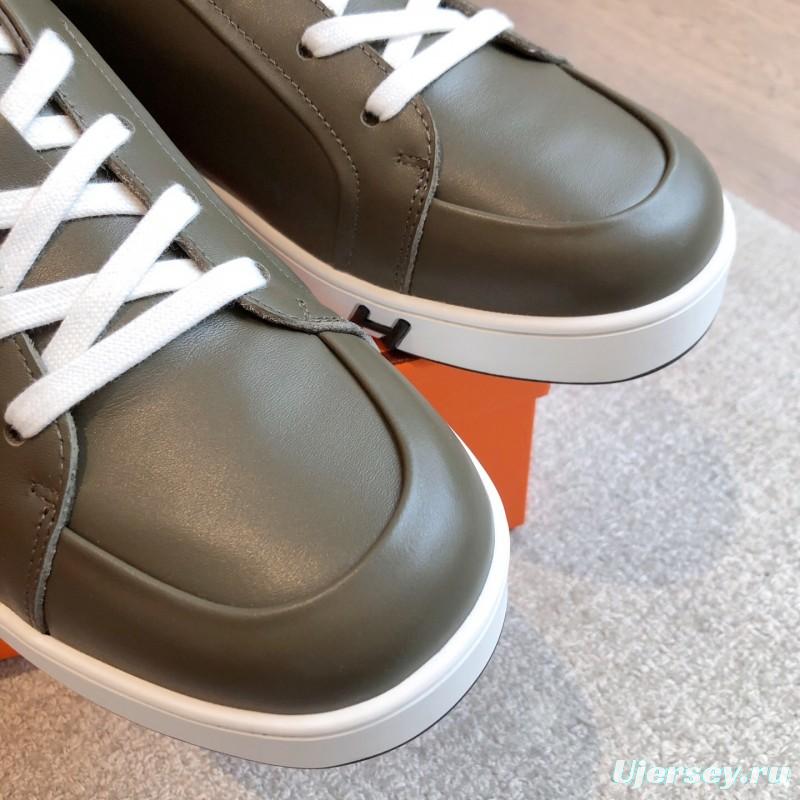 2025 Men Hermès Green White Leather Sneakers AS00380