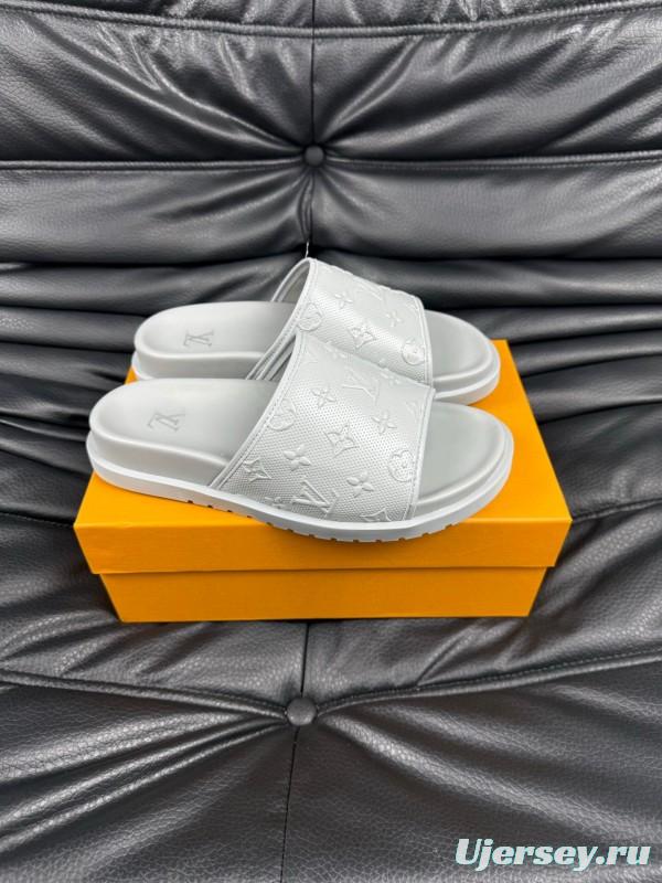 2025 Men Louis Vuitton White Leather Slippers AS00170