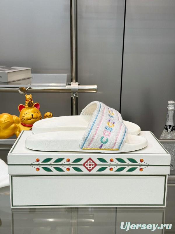 2025 Unisex CASA BLANCA White Fabric Slippers Embroidery KFY00160