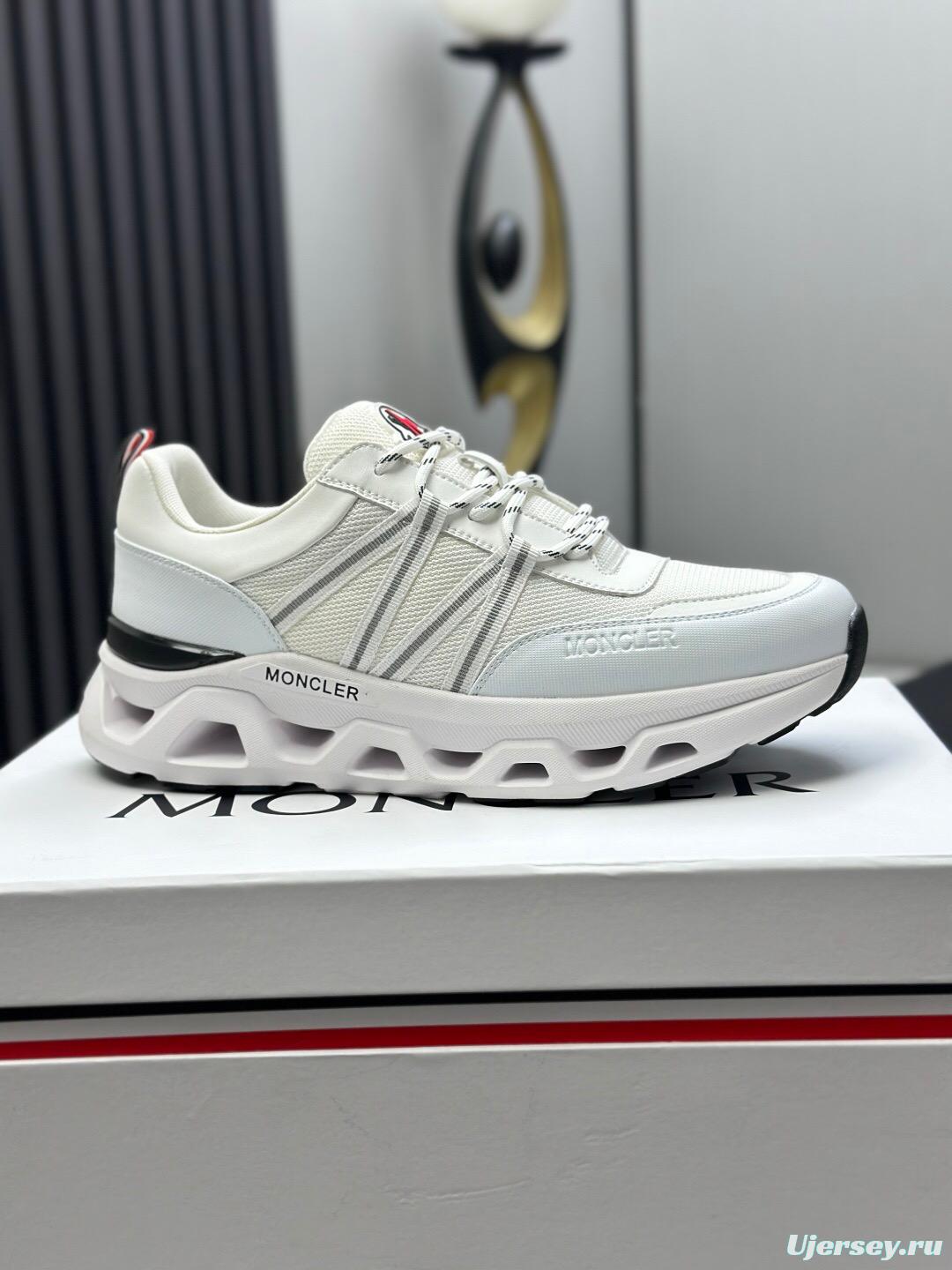 2025 Unisex Moncler White Black Synthetic Leather Outdoor Sneakers KFY00390