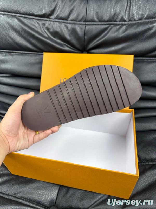 2025 Men Louis Vuitton Brown Leather Slippers AS00170