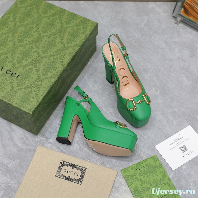 2025 Women Gucci Green Leather Platform High Heels KFY00320