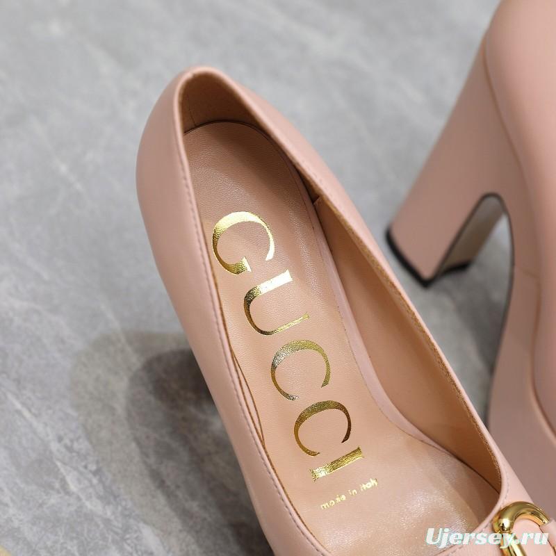 2025 Women Gucci Pink Leather Platform Pumps KFY00320