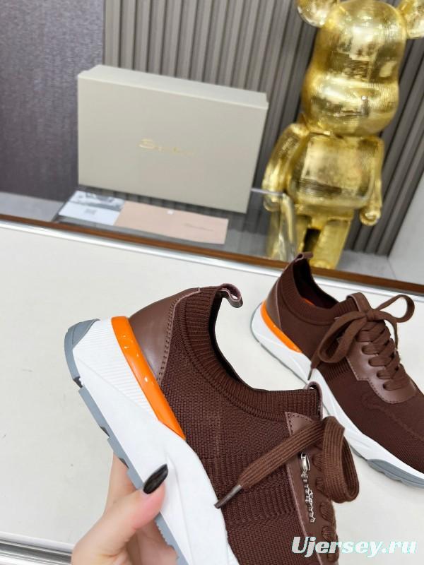 2025 Unisex Santoni Brown Orange Wool Blend Sneakers AS00320