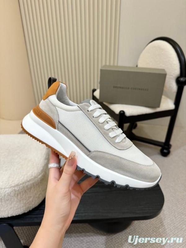 2025 Men Brunello Cucinelli White Orange Calfskin Leather Casual Sneakers AS00320