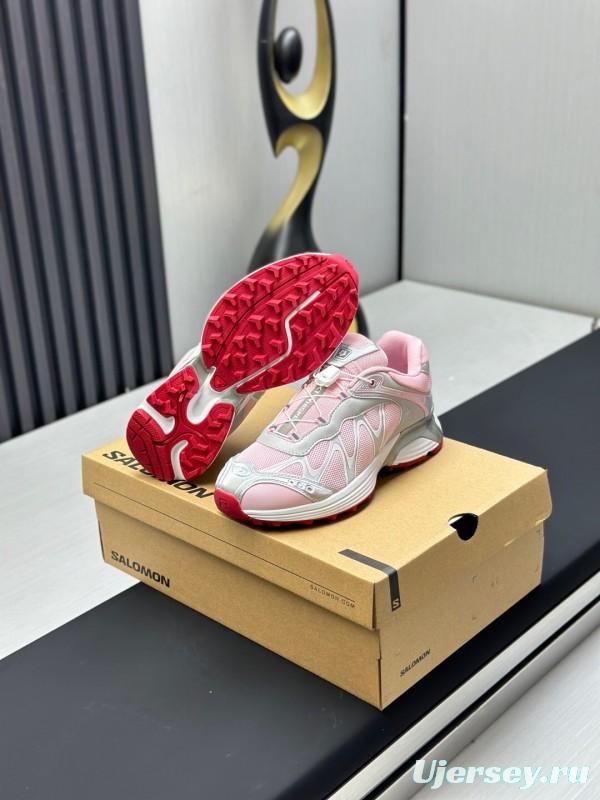 2025 Women SALOMON Pink White Leather Mesh Sneakers KFY00320