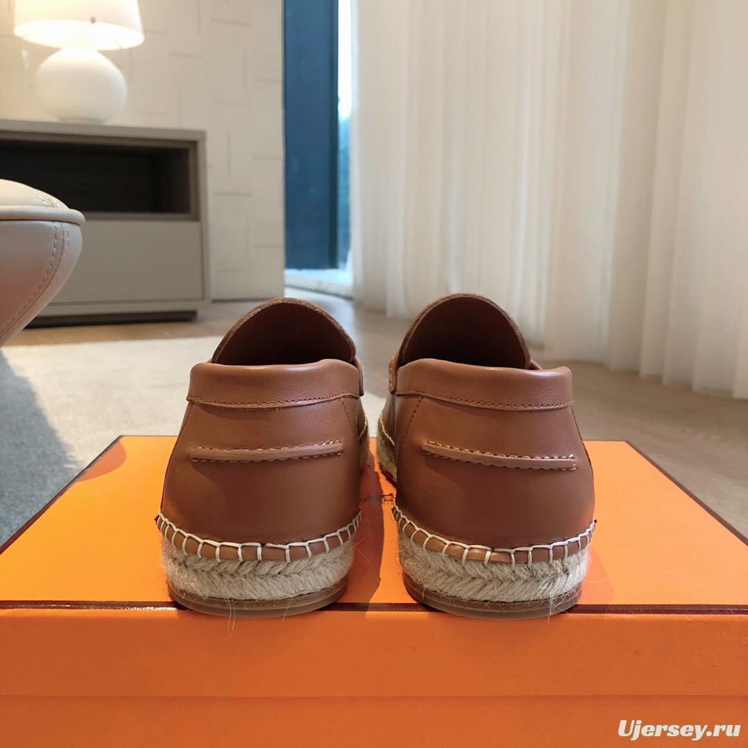 2025 Unisex Hermès Brown Leather Loafers AS00380