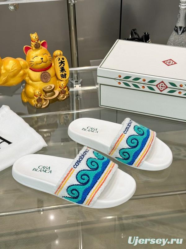 2025 Men CASA BLANCA Blue White Embroidered Slippers KFY00160