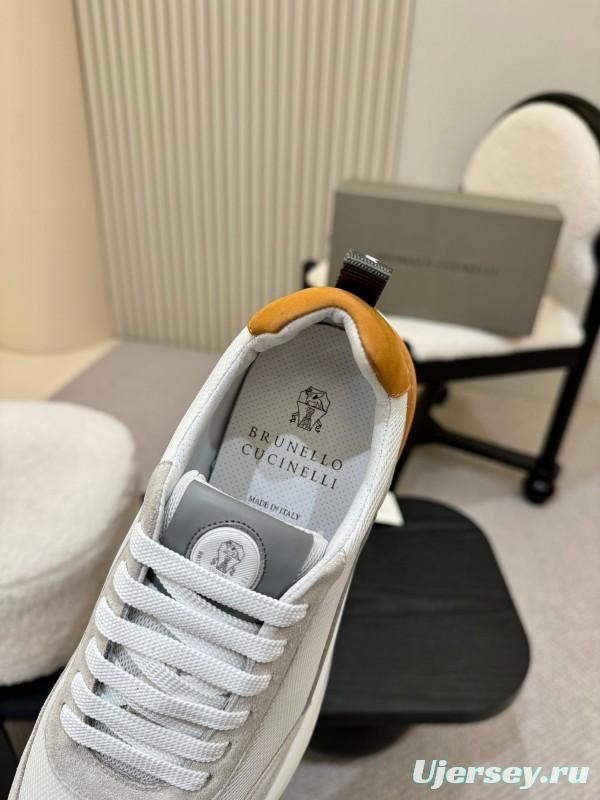 2025 Men Brunello Cucinelli White Orange Calfskin Leather Casual Sneakers AS00320