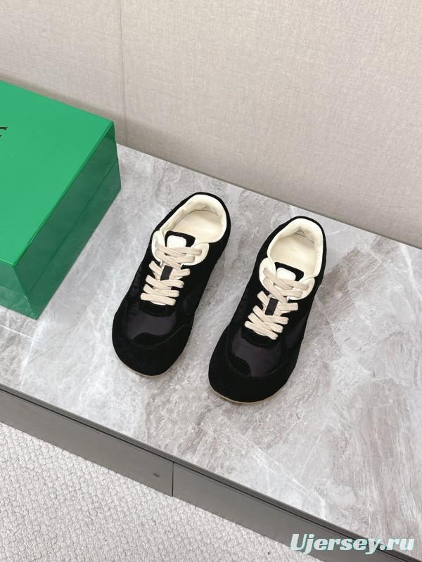 2025 Unisex Bottega Veneta Black Nylon Suede Sneakers KFY00290
