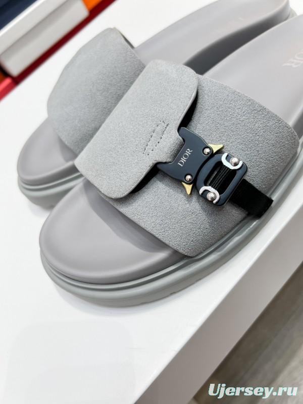 2025 Men Dior Grey Nubuck Leather Slippers AS00190