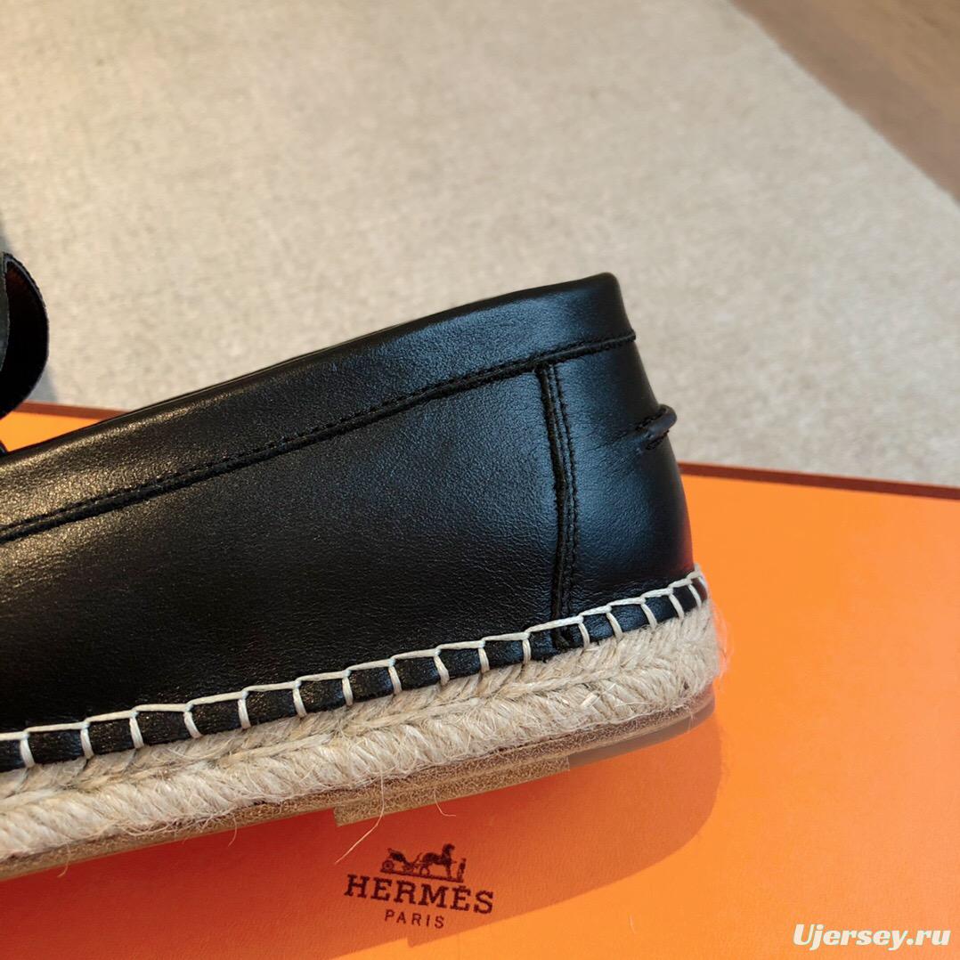 2025 Unisex Hermès Black Calfskin Leather Loafers AS00380
